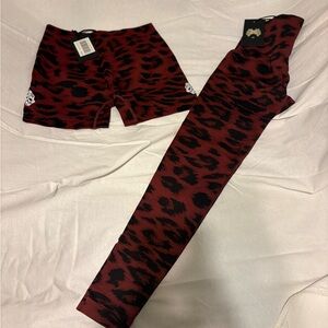 Darc Sport Burgundy Leopard Leggings Short set Sz M